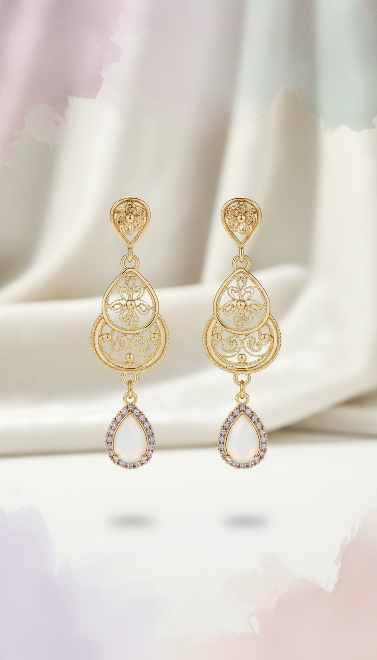 Boucles pendantes filigrane doré